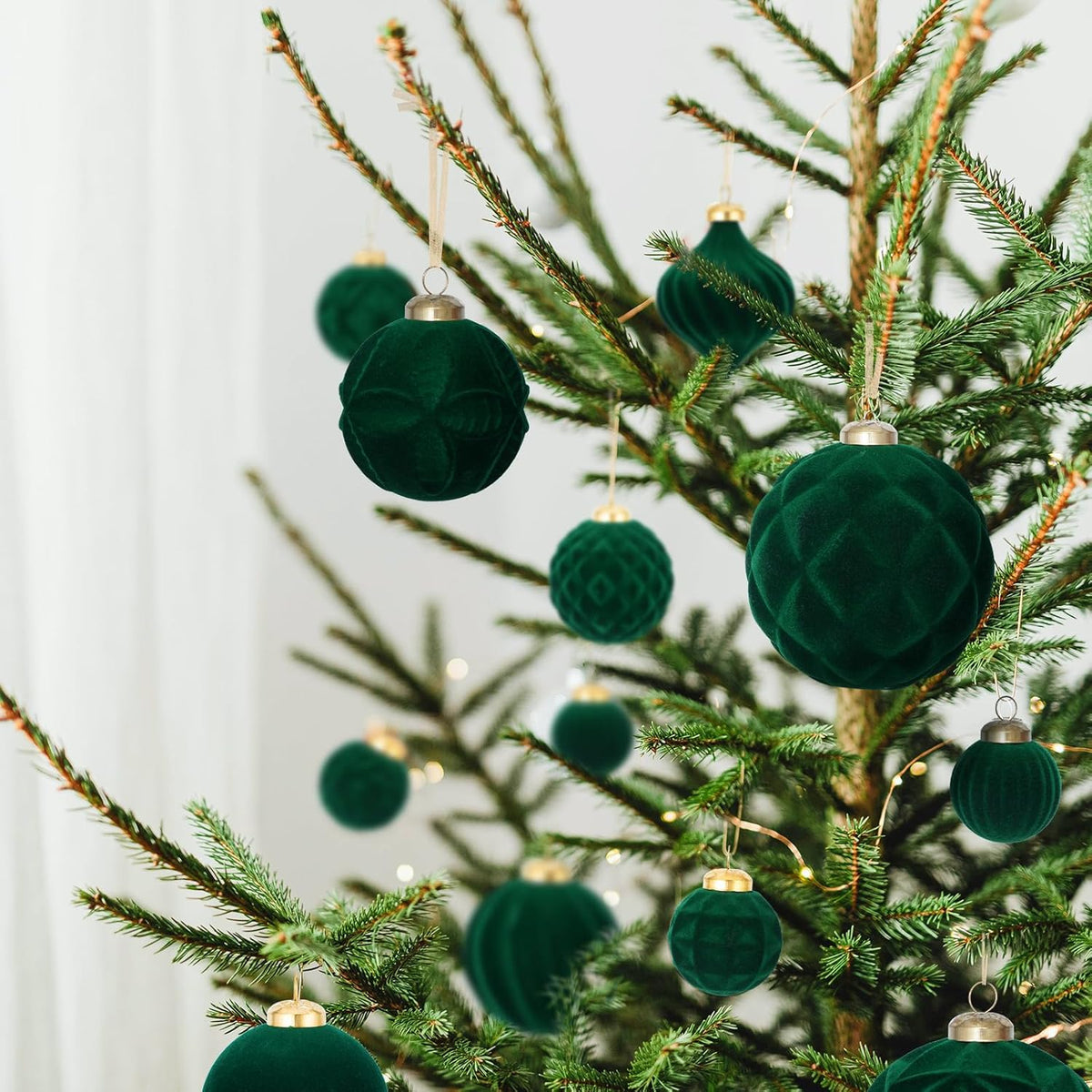 46PCS Velvet Christmas Ball Ornaments Set, Flocked Shatterproof Xmas Tree Decor, Assorted Hanging