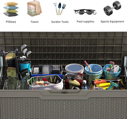 YITAHOME 80 Gallon Resin Deck Box, Weather Resistant Outdoor Rattan Storage Box, Lockable Indoor