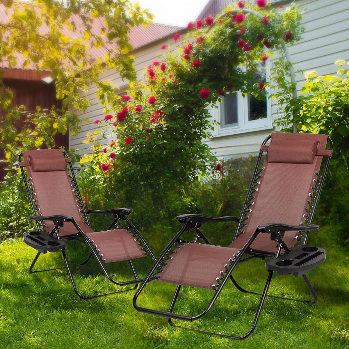 Nazhura Set of 2 Relaxing Recliners Patio Chairs Adjustable Steel Mesh Zero Gravity Lounge Chair