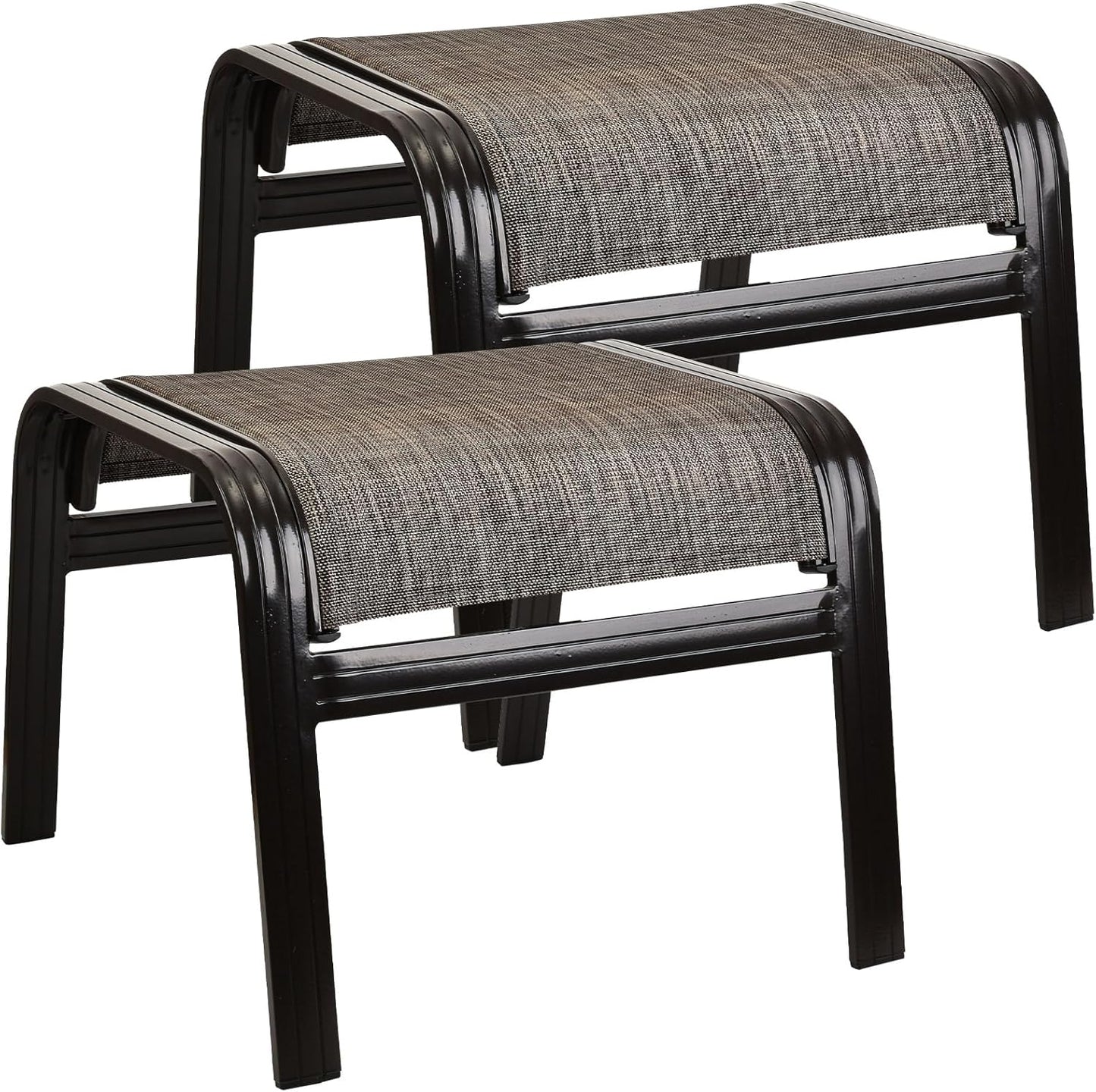 Outdoor Patio Ottoman Seat Textilene Portable Metal Footstool Portable Footrest Patio Chairs 2 Set