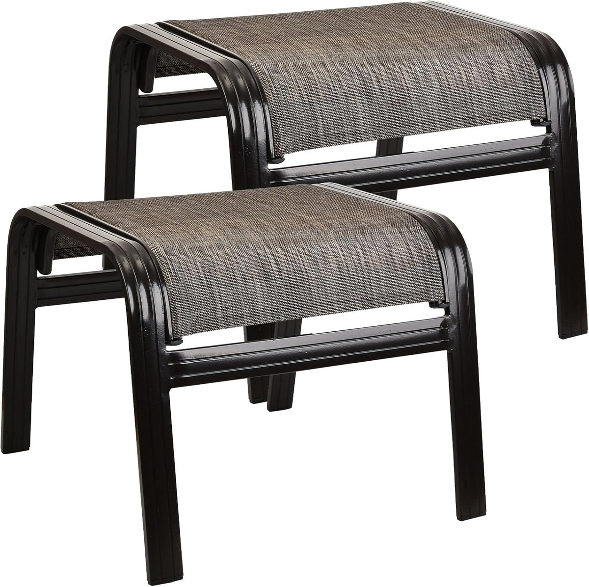 Outdoor Patio Ottoman Seat Textilene Portable Metal Footstool Portable Footrest Patio Chairs 2 Set