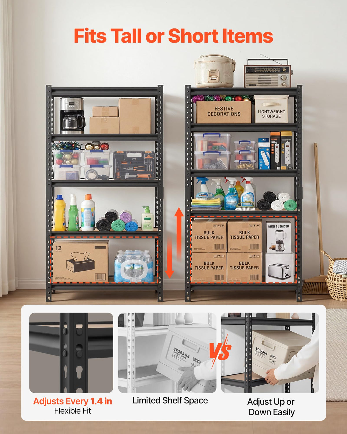 VEVOR Storage Shelves, 5-Tier Adjustable, 2000 lbs Capacity, Heavy Duty Garage Storage Shelving