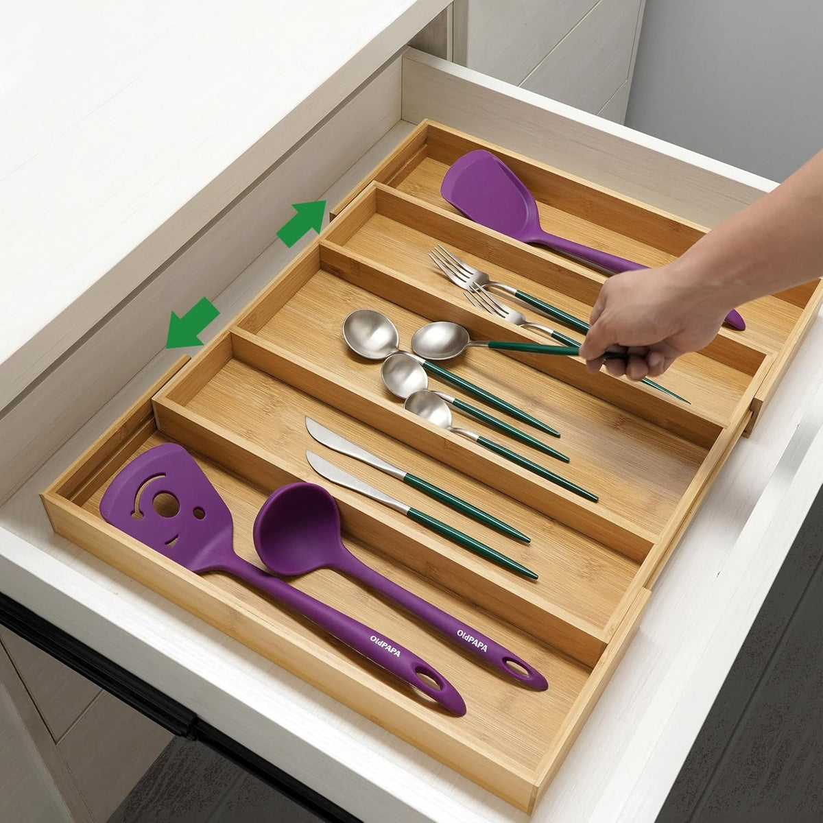 Utoplike Bamboo Expandable Kitchen Drawer Organizer, Adjustable Utensil Holder and Cutlery Tray