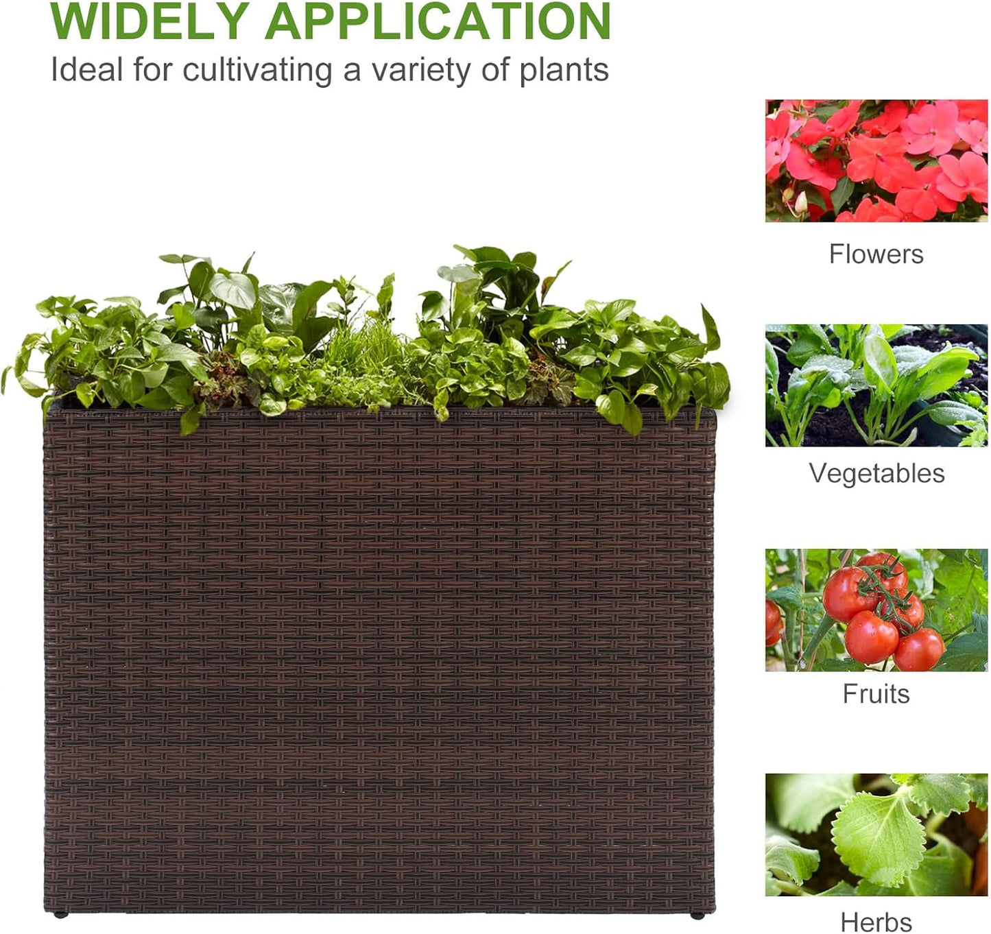 LEWIS&WAYNE Large Rectangular Block Planter Box Handmade Wicker Tall Planters for Outdoor Plants