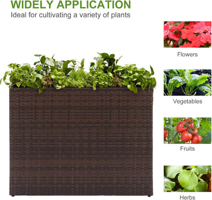 LEWIS&WAYNE Large Rectangular Block Planter Box Handmade Wicker Tall Planters for Outdoor Plants