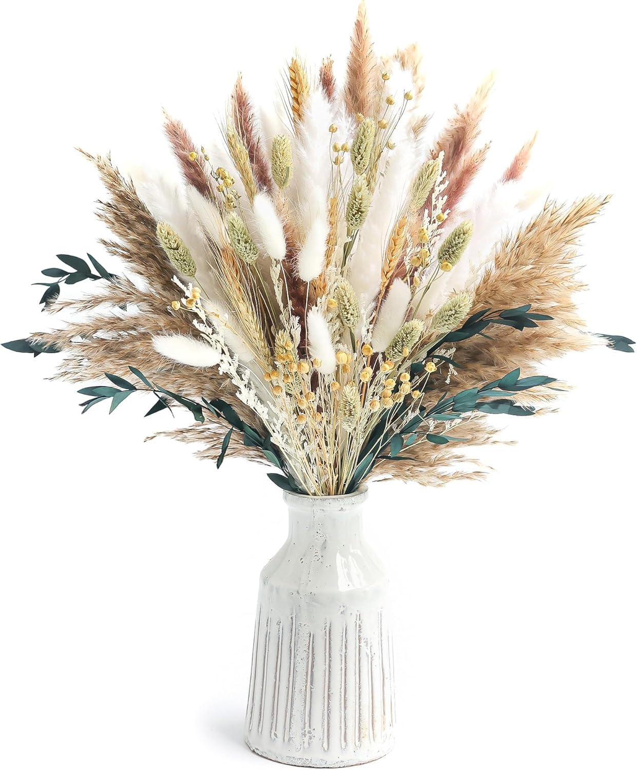 126pcs Dried Pampas Grass Decorations, Dried Flowers, Dried Bouquet in Vase, Reed Grass Bouquet for