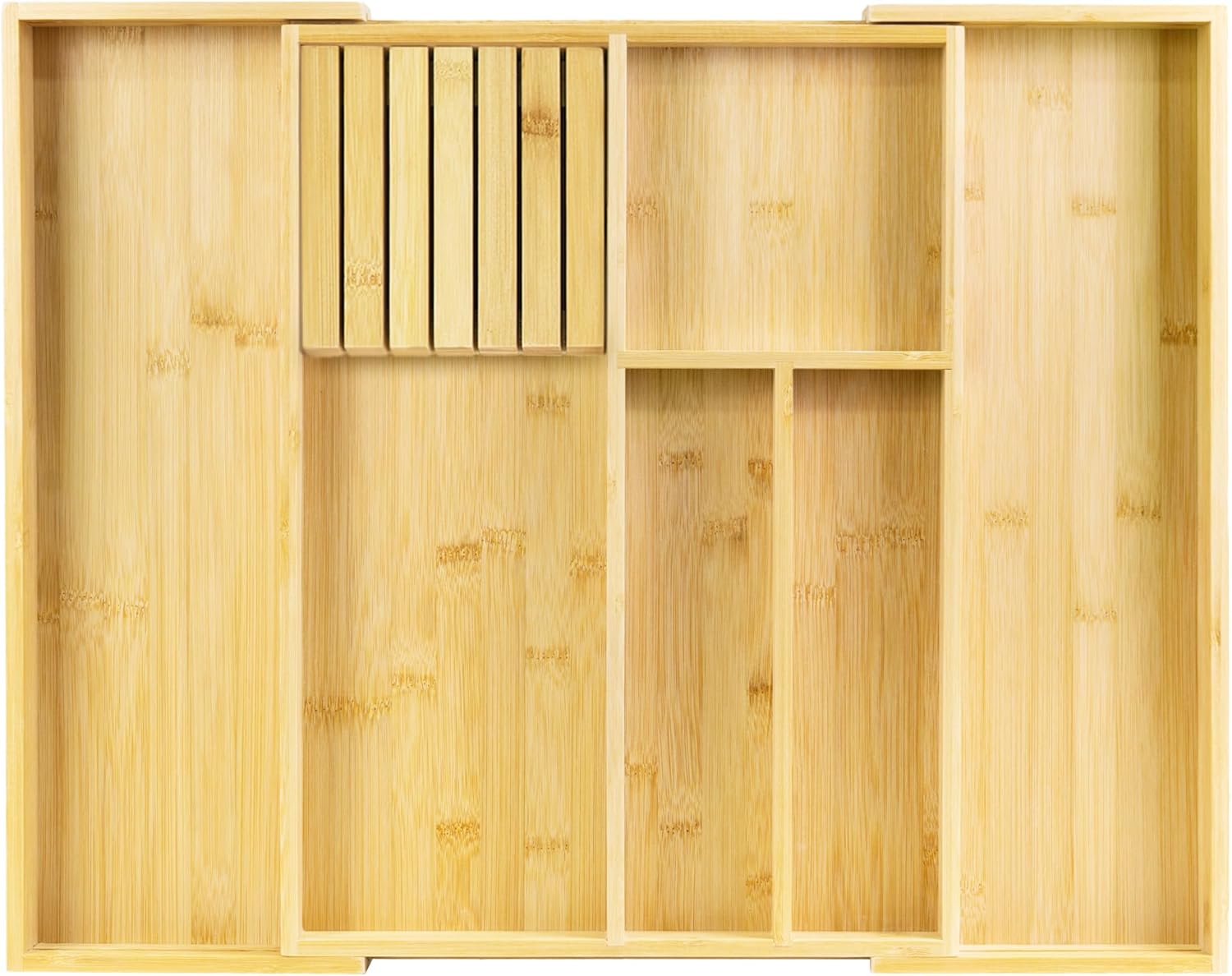 VaeFae Bamboo Kitchen Drawer Organizer, Wooden Utensil Tray with Multiple Compartments, Cutlery and