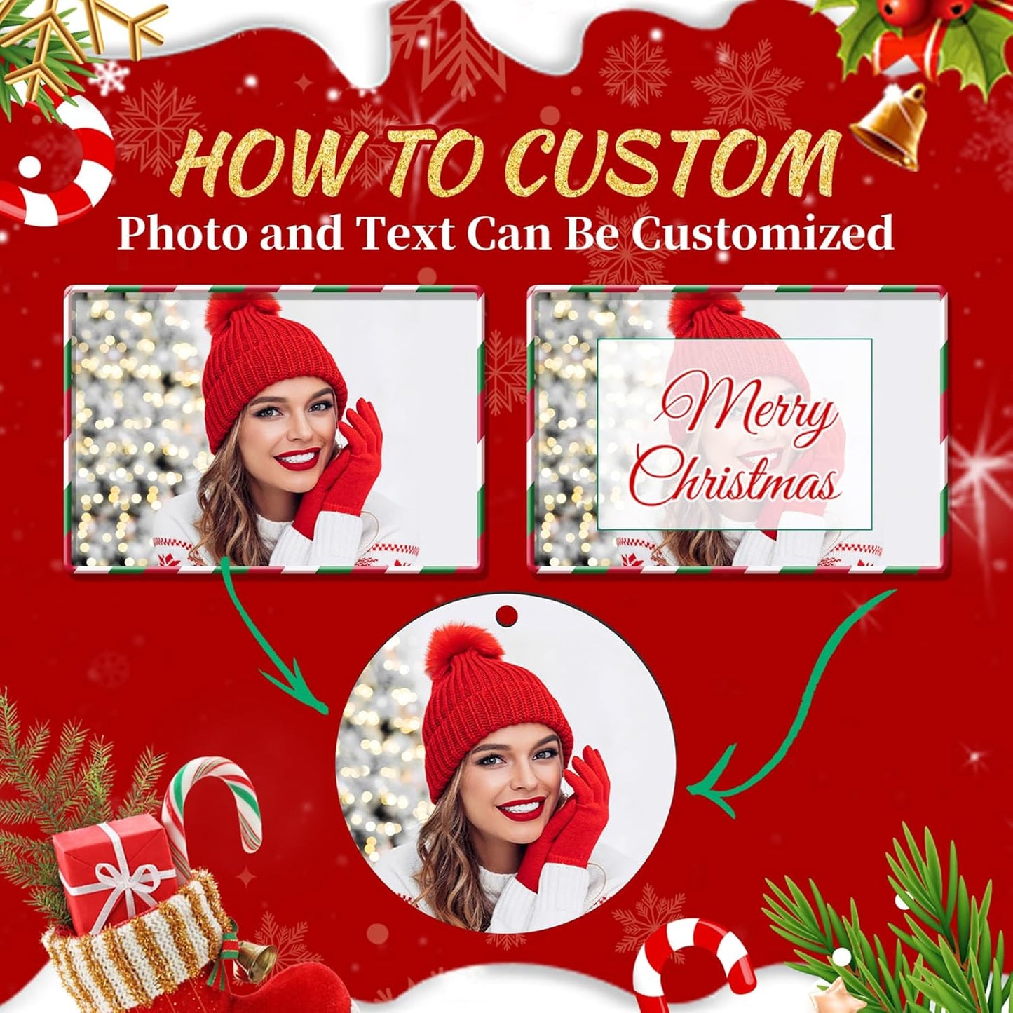 Personalized Christmas Ornaments 2025 Wood Custom Photo Picture Text Christmas Ornament