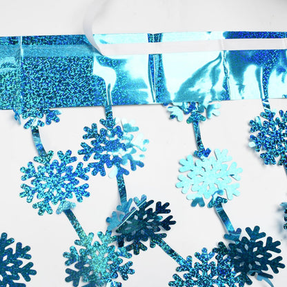BRAVESHINE Blue Party Snowflake Backdrop - 2 Pack Hanging Foil Fringe Snow Flakes Party Streamers