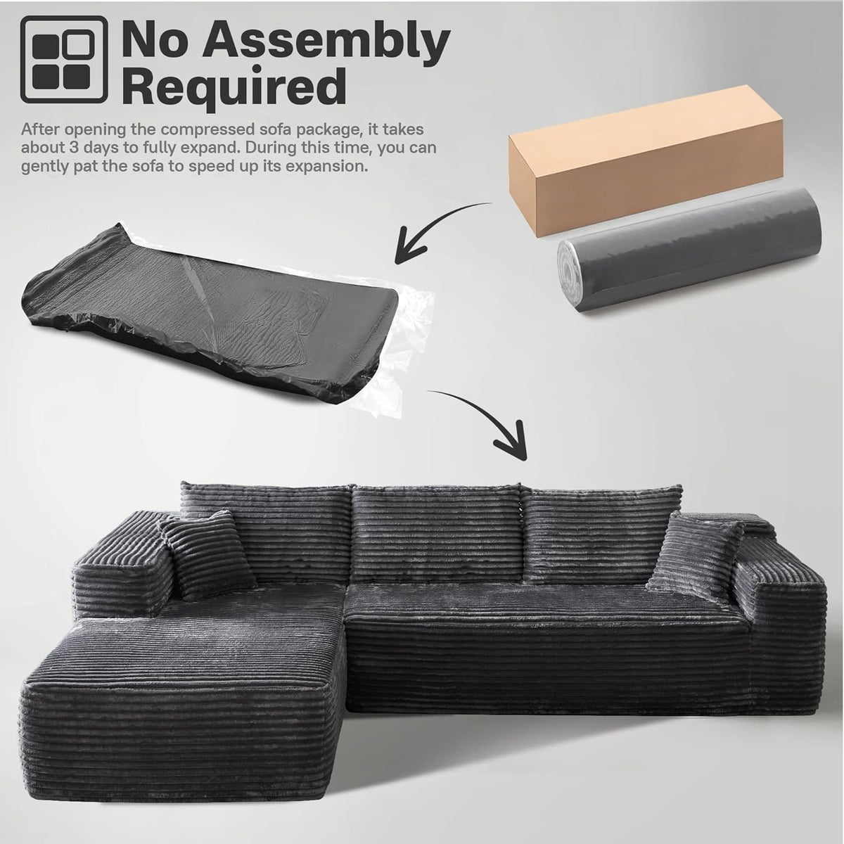 104" Cloudy Sectional L Shaped Couch for Living Room, No Assembly Required, Modular Comfy Sofa with