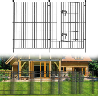10 Panels No Dig Garden Fence with Gate, 44in(H) × 23.6ft(L) Decorative Metal Outdoor Dog Fence