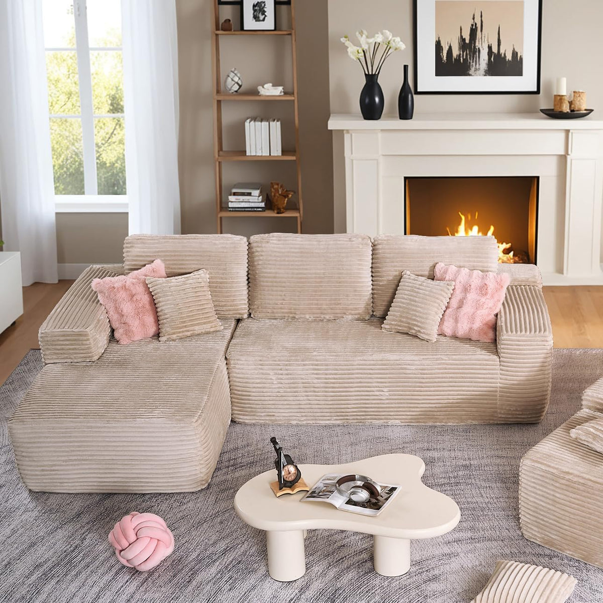 HOOOWOOO Cloud Sectional Couches for Living Room,Modular Sectional Sofa No Assembly,Plush Corduroy