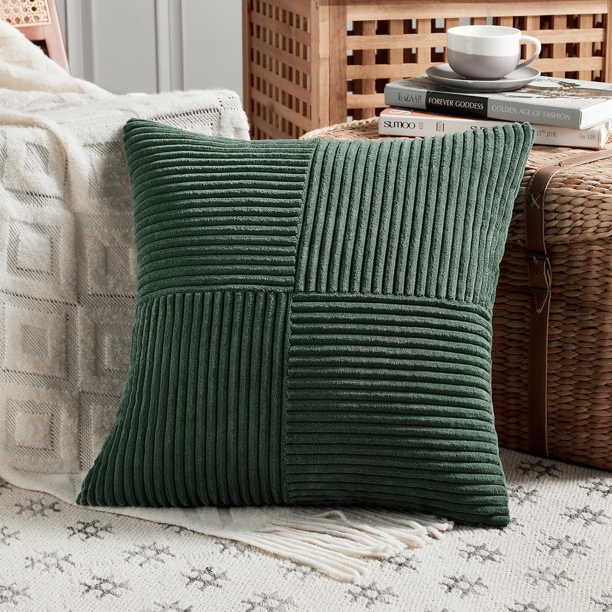 Fancy Homi Set of 2 Dark Green Decorative Throw Pillow Covers 24x24 Inch for Bedroom Couch Bed