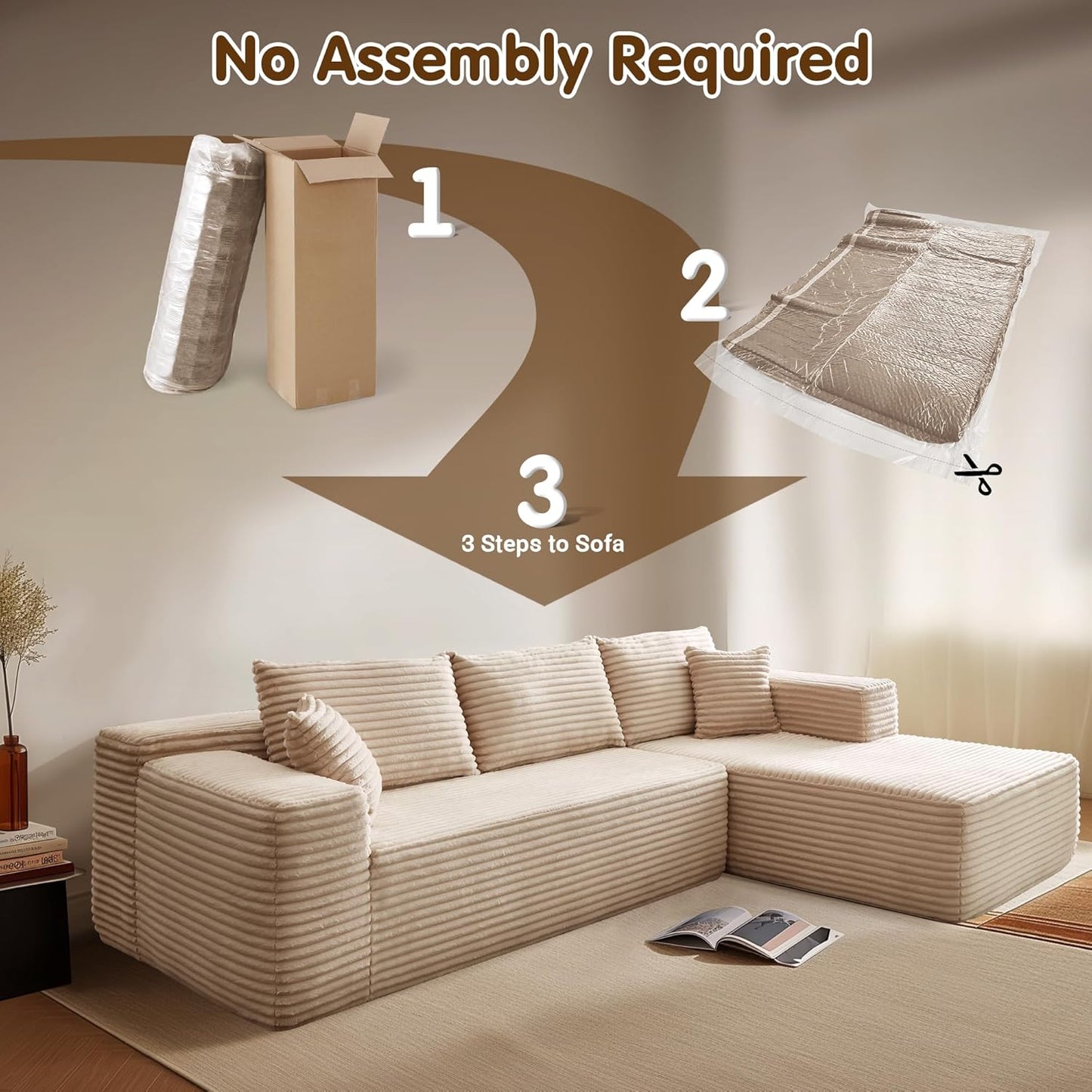 ovios 104" Cloud Sectional Couch with L-Shape Chaise,Modern Modular Sofa with Deep Seat