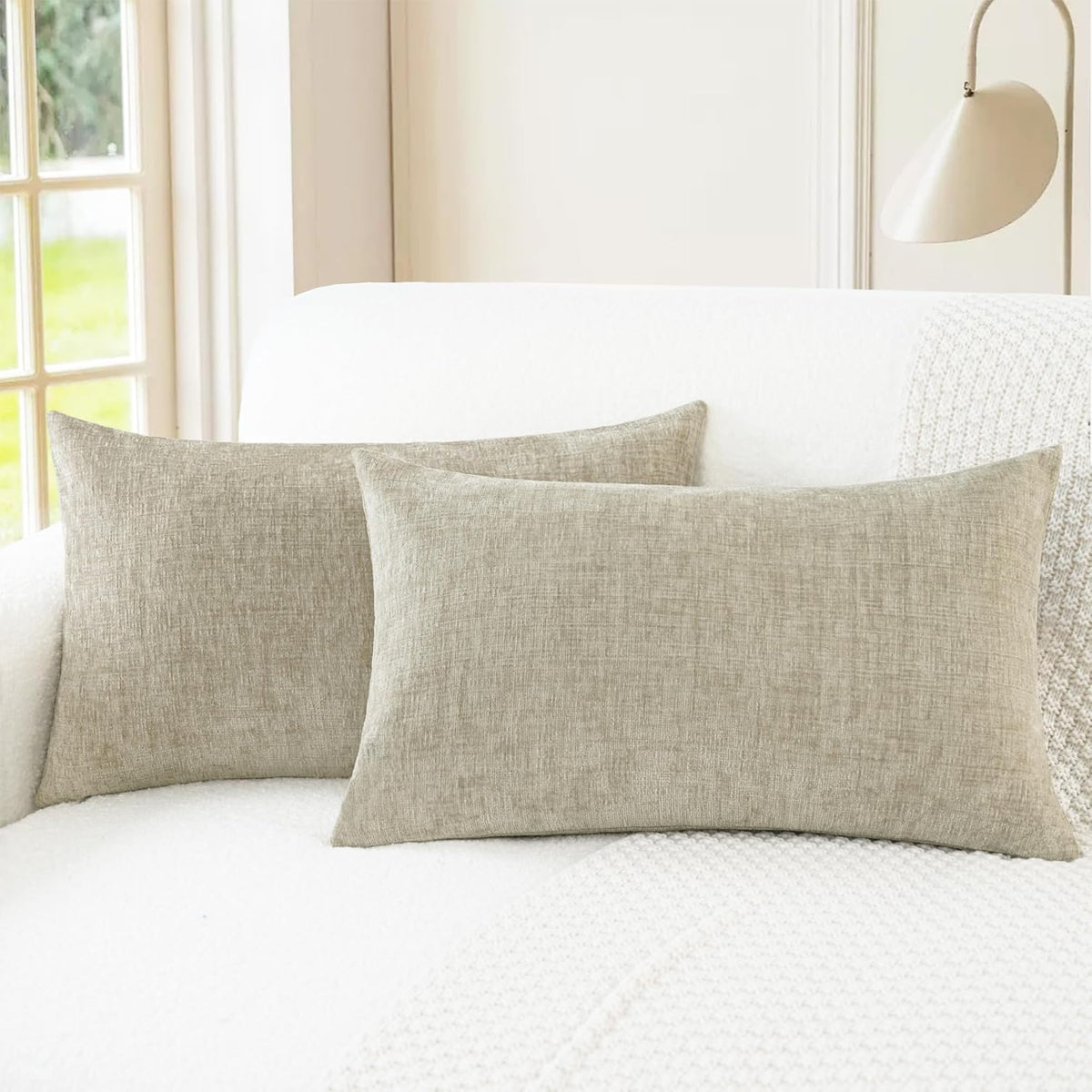 CaliTime Throw Pillow Covers Decorative 12 X 20 Inches Pack of 2 Cozy Chenille Cushion Case for
