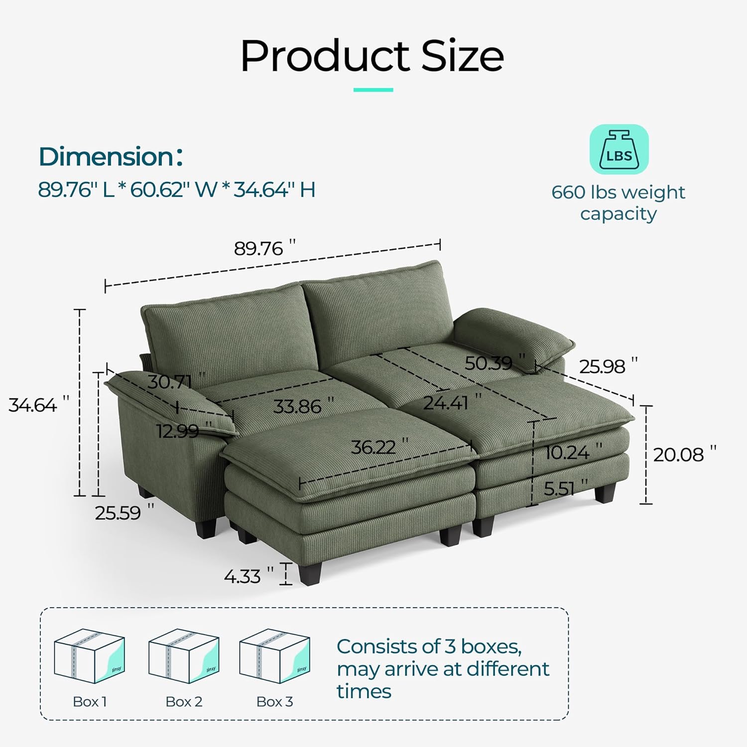 LINSY HOME Modular Sectional Sofa - 90'' Sleeper Sofa Cloud Couch Oversized Corduroy Sofa Bed with