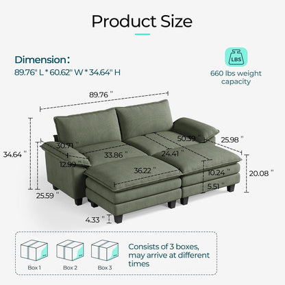 LINSY HOME Modular Sectional Sofa - 90'' Sleeper Sofa Cloud Couch Oversized Corduroy Sofa Bed with