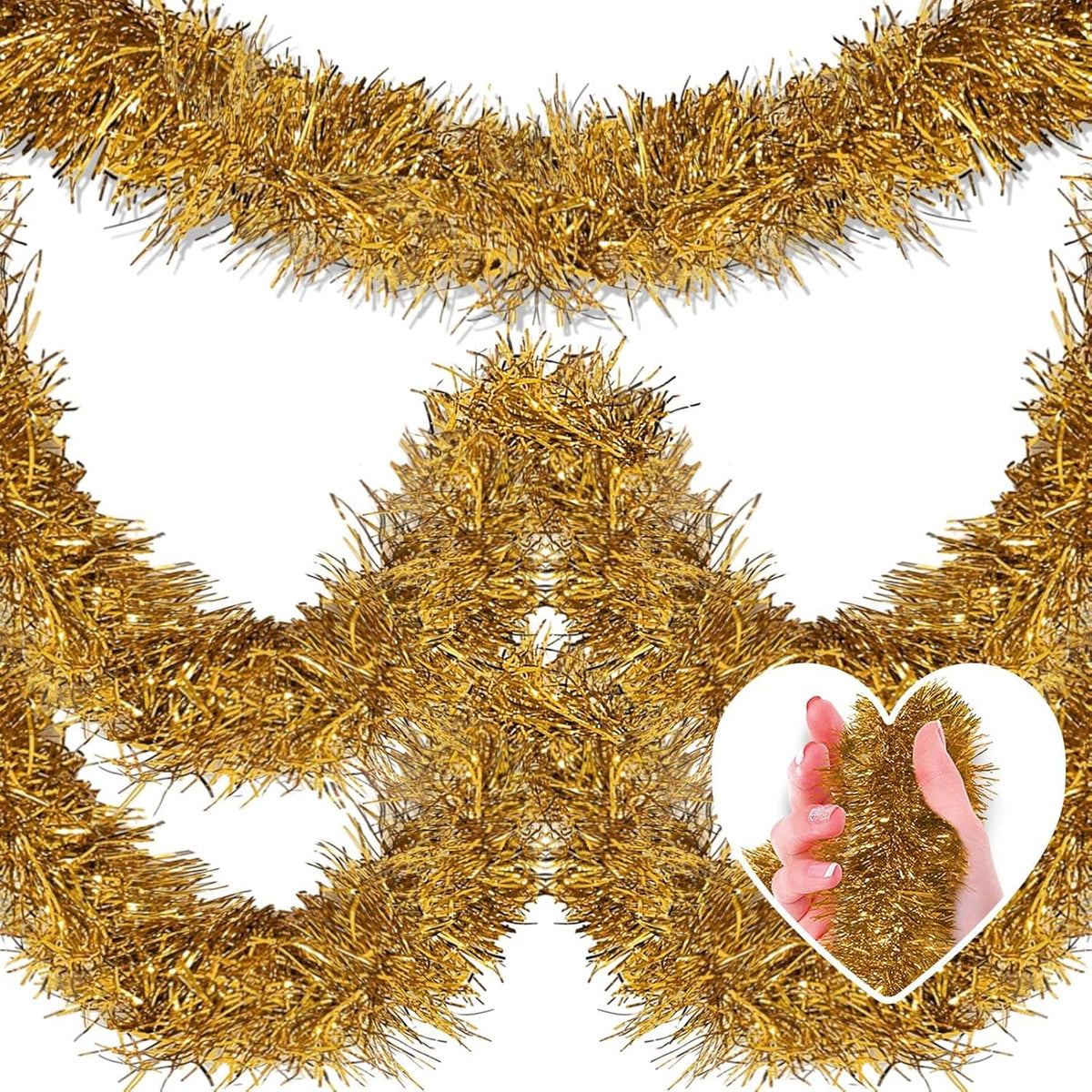50 Feet Metallic Twist Tinsel Garland - Wall Hanging Backdrop for Parade Floats, Christmas Eve, New