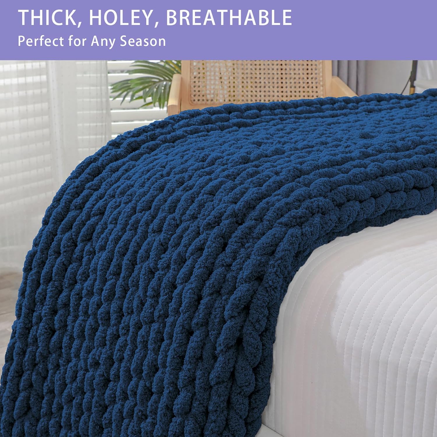 Bigacogo Chunky Knit Throw Blanket for Couch, 60x80 inches, 100% Hand Knitted with Thick Jumbo