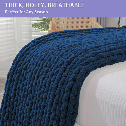 Bigacogo Chunky Knit Throw Blanket for Couch, 40x80 inches, 100% Hand Knitted with Thick Jumbo