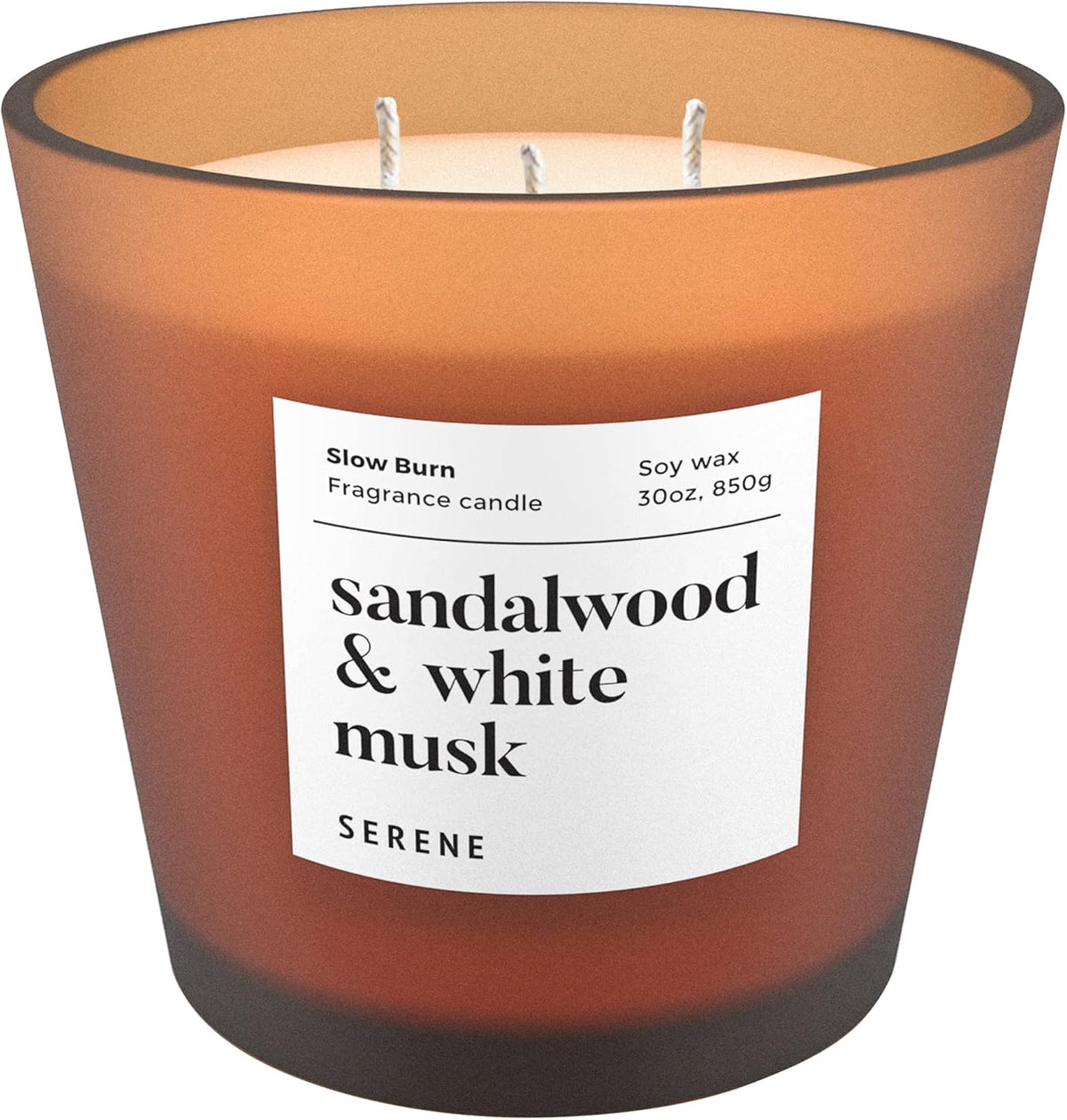 Hidden Label Large Scented Candle, Sandalwood & White Musk, 30oz 3 Wick Huge Candle, Huge Slow Burn