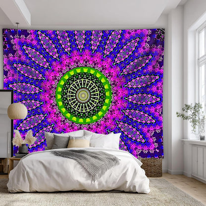 Blacklight Mandala Tapestry for Bedroom, Black Light Posters for Adults and Teens, Red UV Reactive