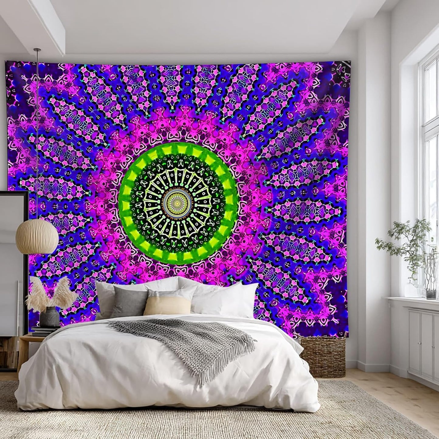 PSYHILAR Blacklight Mandala Tapestry for Bedroom, Large Black Light Posters for Adults and Teens