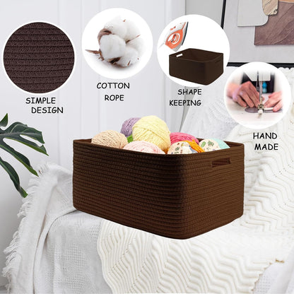 COMFY-HOMI Cotton Rope Woven Basket with Handles for Shelves,Toys,Book, Cloth Storage Baskets for