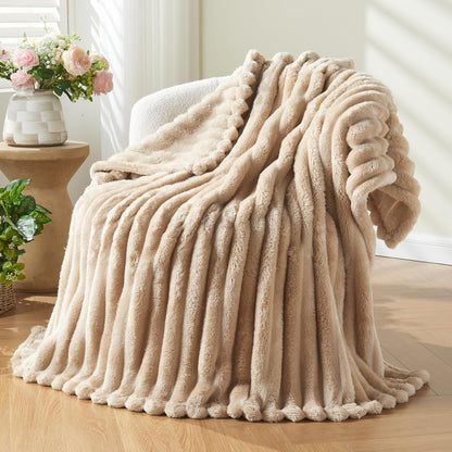 NEWCOSPLAY Super Soft Twin Blanket Brown Premium Silky Flannel Fleece 3D Ribbed Jacquard