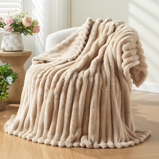 NEWCOSPLAY Super Soft Twin Blanket Brown Premium Silky Flannel Fleece 3D Ribbed Jacquard