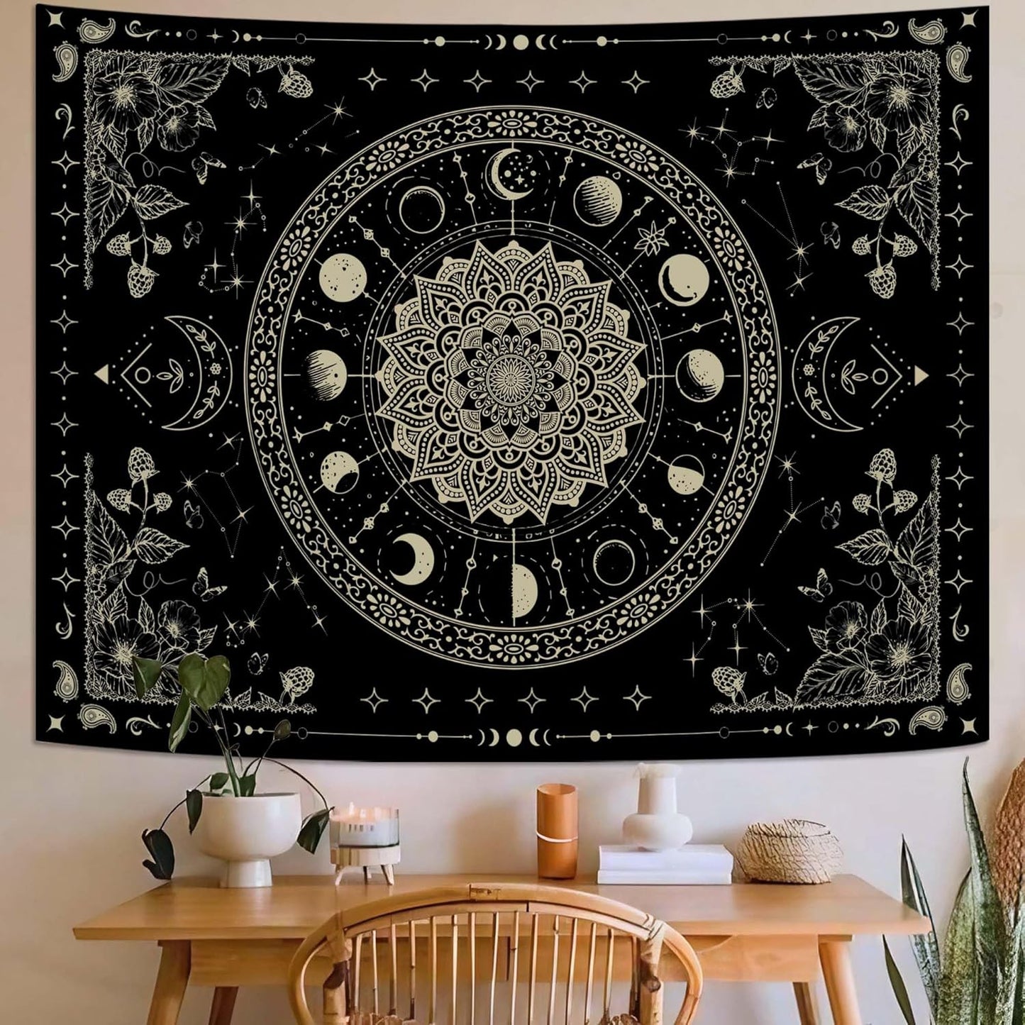 Lunerfex Mandala Moon Tapestry Boho Tapestry for Bedroom Black Tapestries Wall Hanging Living Room