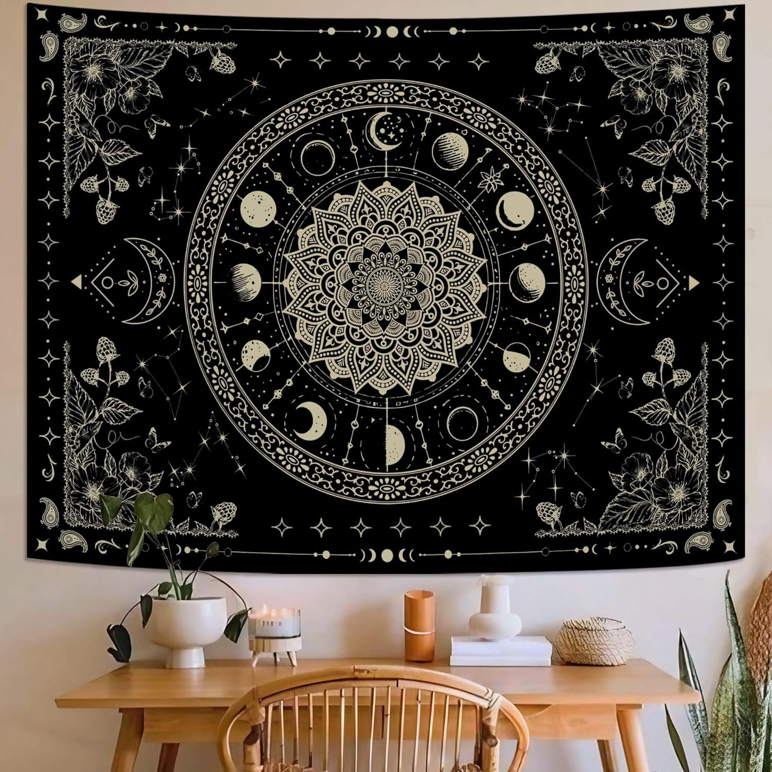Lunerfex Mandala Moon Tapestry Boho Tapestry for Bedroom Black Tapestries Wall Hanging Living Room