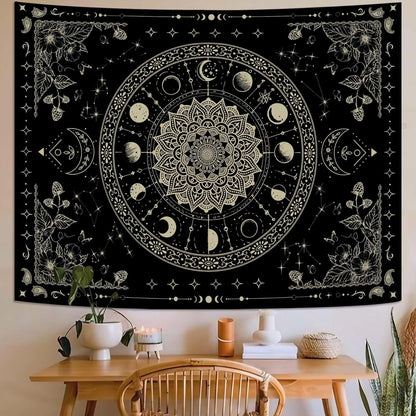 Lunerfex Mandala Moon Tapestry Boho Tapestry for Bedroom Black Tapestries Wall Hanging Living Room