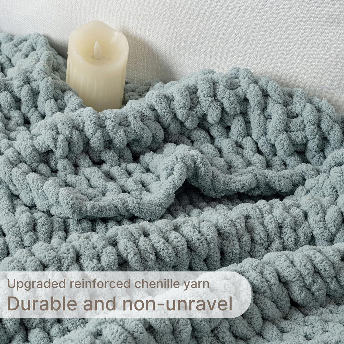 Chunky Knit Blanket Throw, 100% Hand Knit Throw Blanket Handmade Chenille Cable Knit Throw for