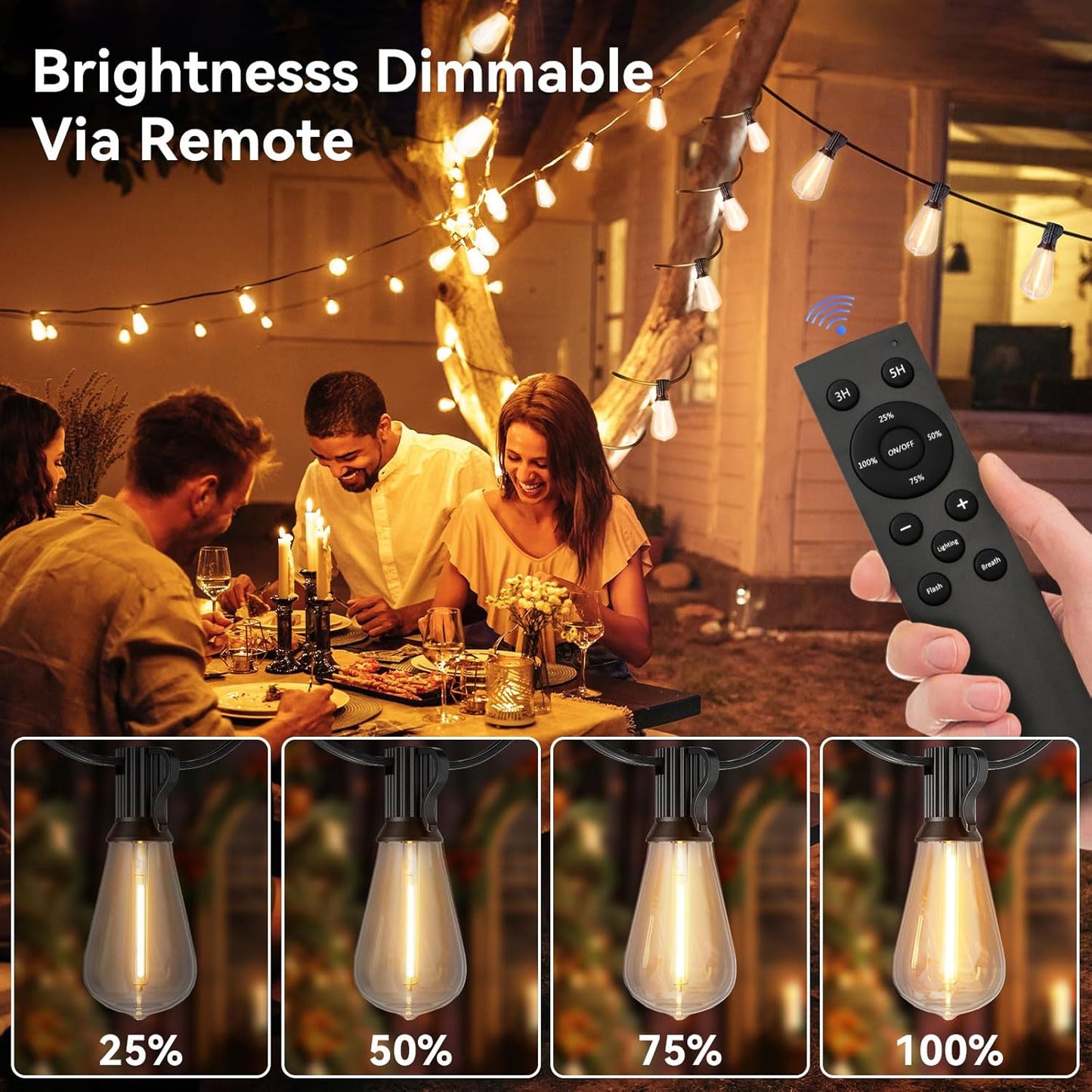 100 FT Outdoor String Lights for Outside, IP65 Waterproof ST38 LED Shatterproof Bulbs, Dimmable &