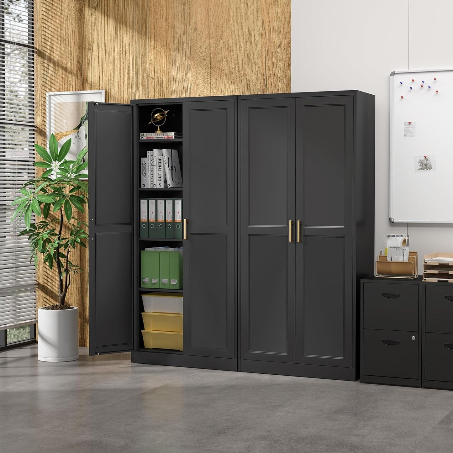 Kitchen Pantry Cabinet,71”Black Metal Pantry Storage Cabinet with Doors and 4 Adjustable