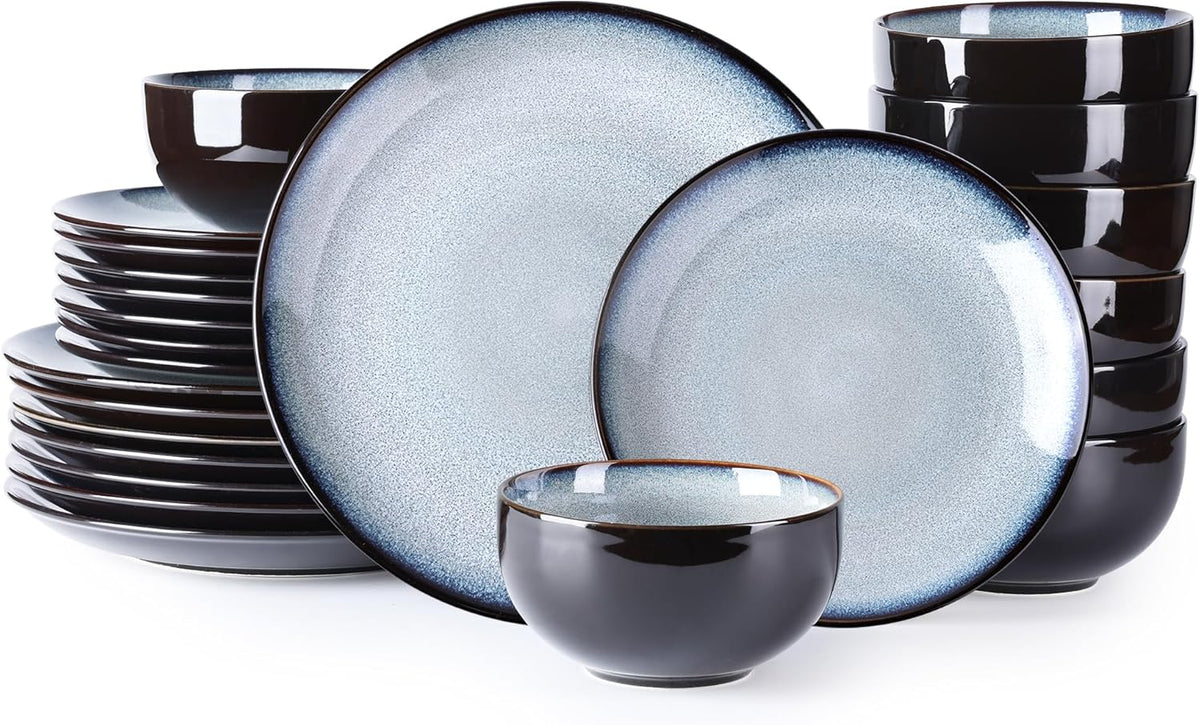 LERATIO Ceramic Dinnerware Sets for 8,Stoneware Plates and Bowls Sets,Handmade Reactive Glaze