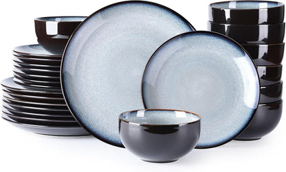 LERATIO Ceramic Dinnerware Sets for 8,Stoneware Plates and Bowls Sets,Handmade Reactive Glaze