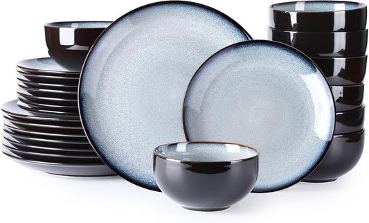 LERATIO Ceramic Dinnerware Sets for 8,Stoneware Plates and Bowls Sets,Handmade Reactive Glaze