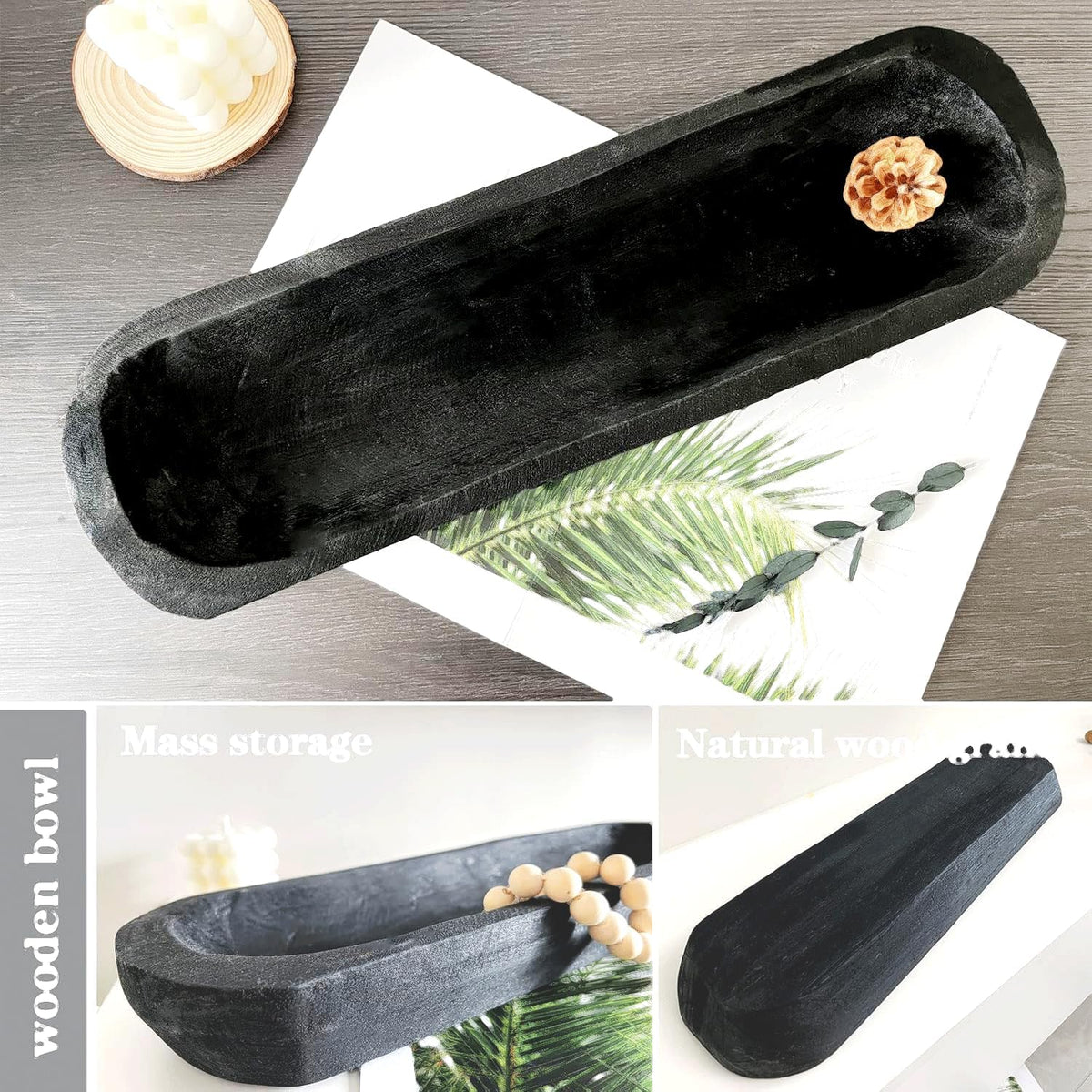 Wooden Dough Bowl Decor, Vintage Wooden Bowl Hand Carved Home Decor for Dining Table Center, Living