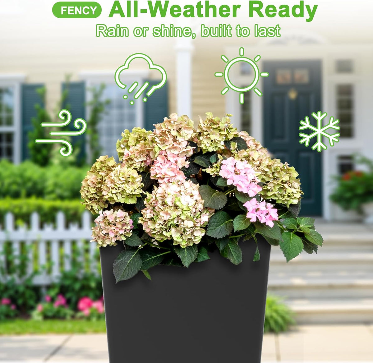 FENCY Set of 2 Tall Planters for Outdoor Plants, 24 Inch Large Tapered Pots with Drainage Trays