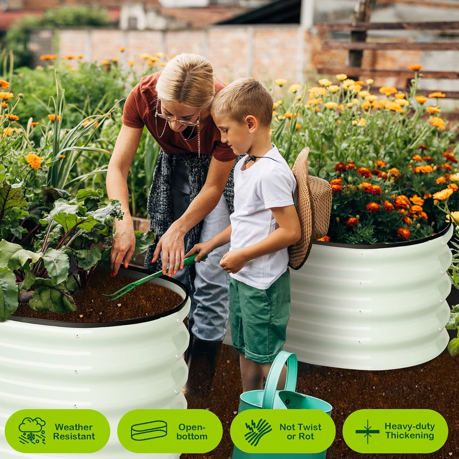 2 Pcs 4.5x2x1.5ft Oval Raised Garden Bed,Galvanized Raised Beds,Open-Ended Base Metal Raised