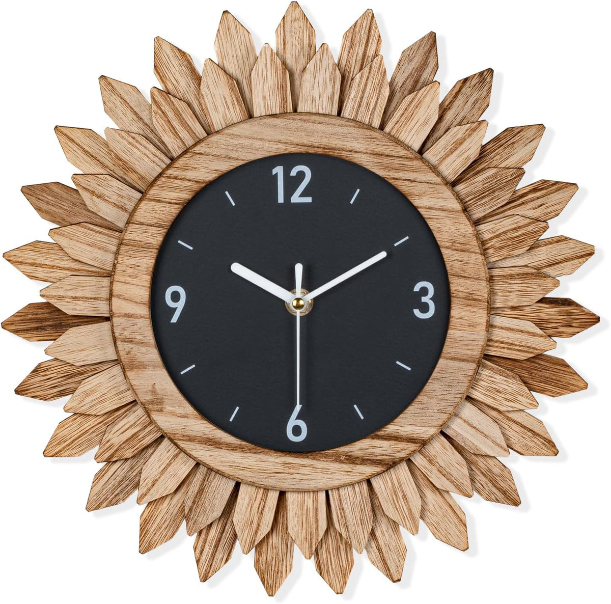 Honiway Wall Clock Battery Operated 12 in Rustic Wood Boho Sunburst Decorative Wall Clock Silent