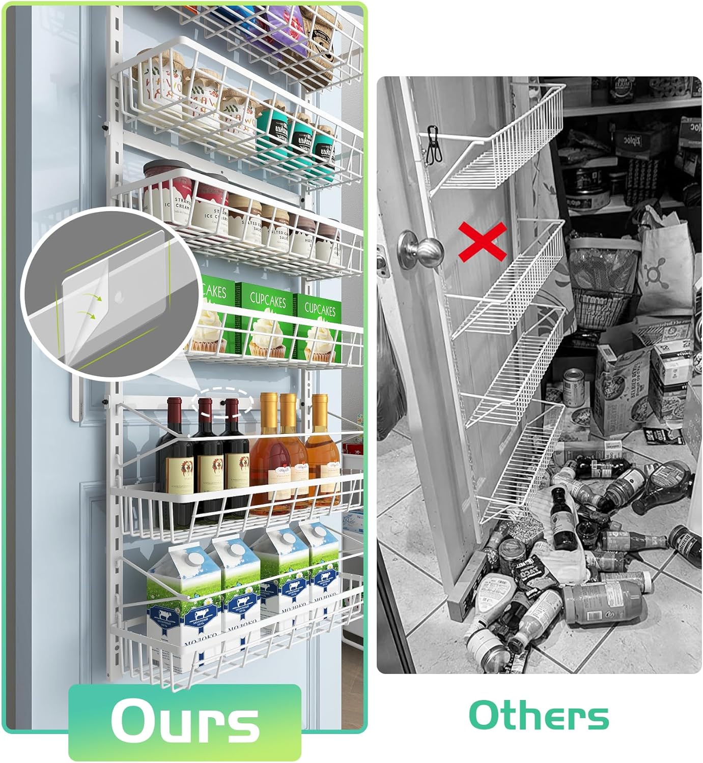 Over The Door Pantry Organizer, Wall Mount Spice Rack, Pantry Hanging Storage and Organization, 6
