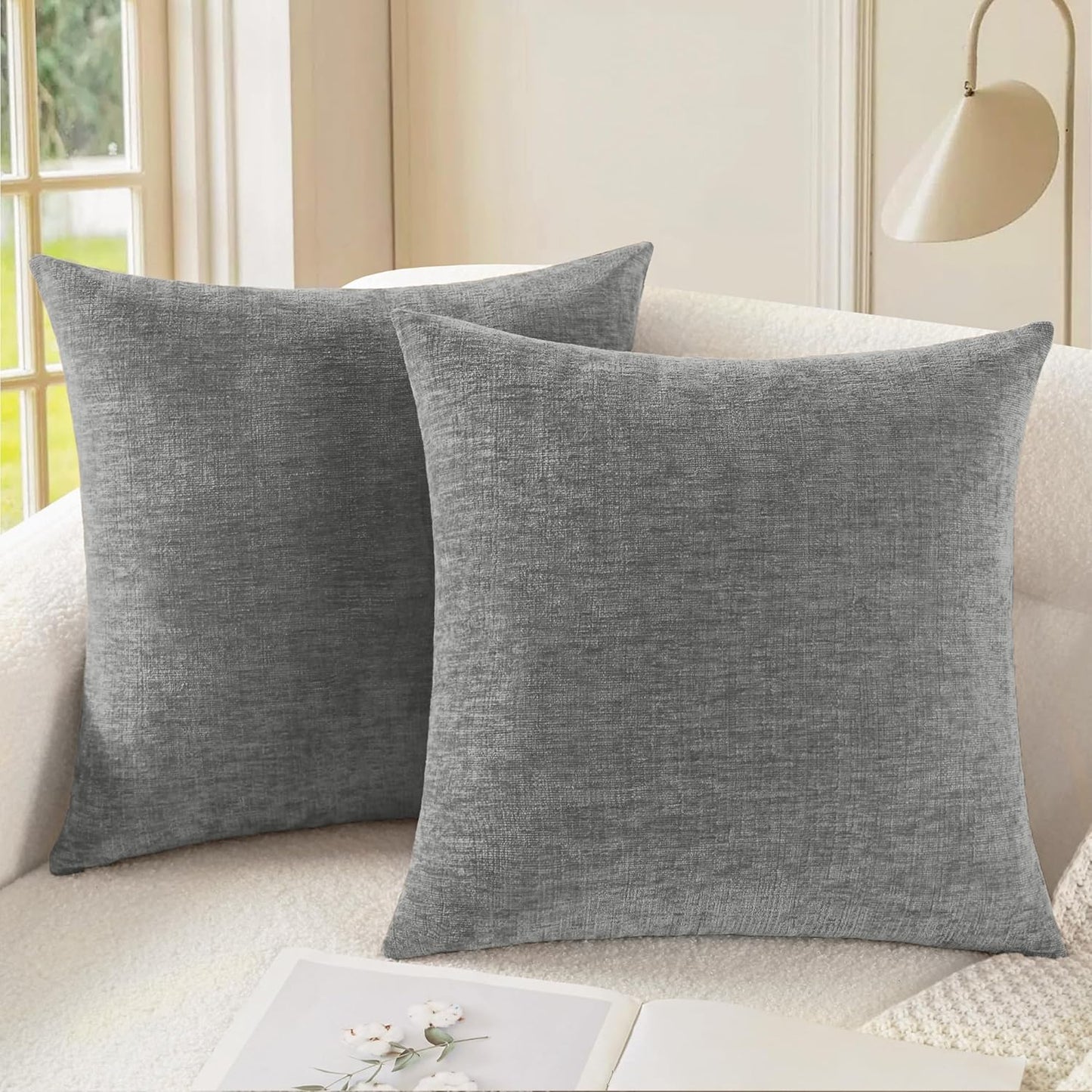 CaliTime Throw Pillow Covers Decorative 18 X 18 Inches Pack of 2 Cozy Chenille Cushion Cases for
