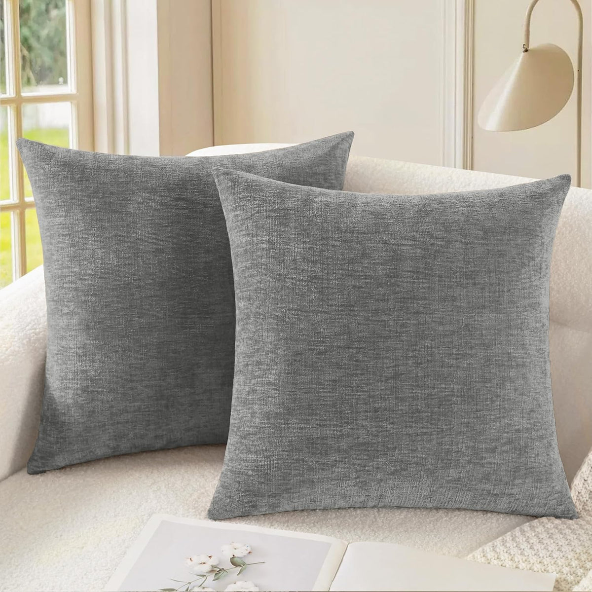 CaliTime Throw Pillow Covers Decorative 20 X 20 Inches Pack of 2 Cozy Chenille Cushion Cases for