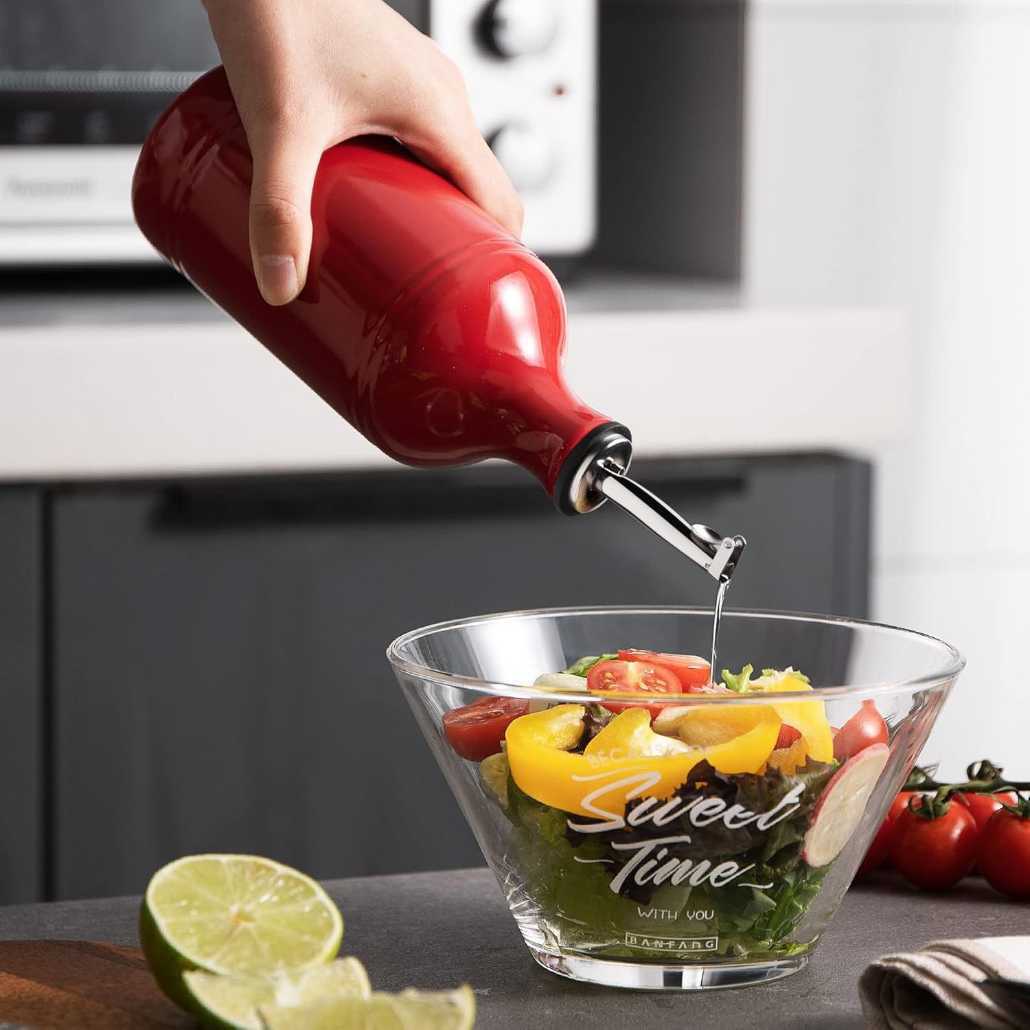 Sweejar Ceramic Olive Oil Dispenser Bottle, Opaque Oil Cruet Protects Oil to Reduce Oxidation