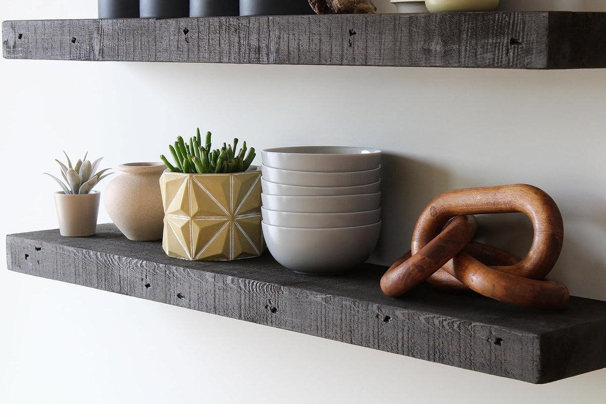 Urban Legacy Reclaimed Barnwood Planks | Floating Shelves for Wall w/Flush Mount Shelf Bracket Set