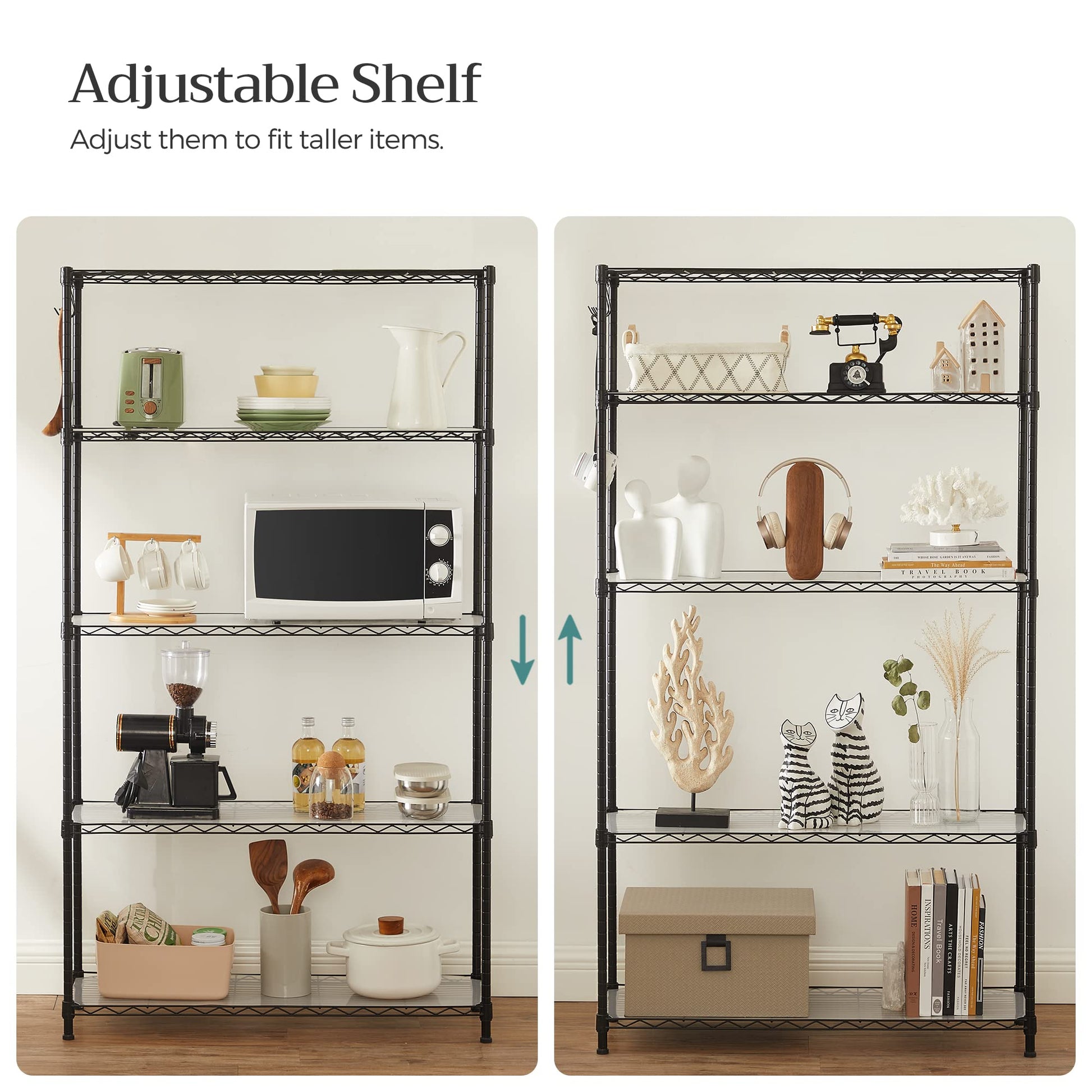 SONGMICS 5-Tier Storage Shelves, Wire Shelving Unit, Kitchen Metal Shelves, Storage Rack with