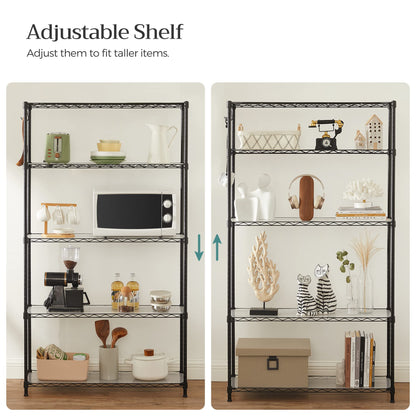 SONGMICS 5-Tier Storage Shelves, Wire Shelving Unit, Kitchen Metal Shelves, Storage Rack with